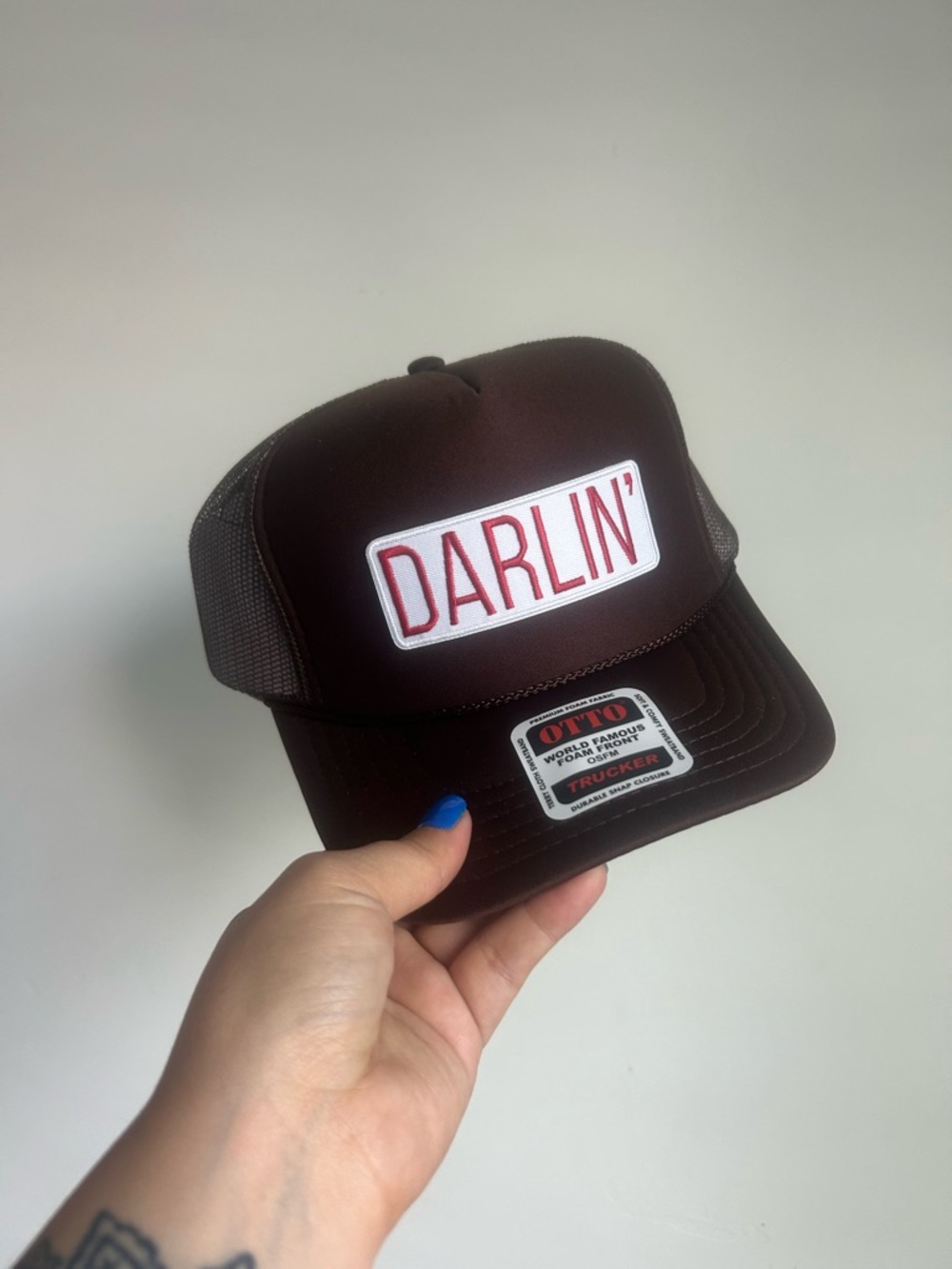 Darlin' Embroidered Trucker Cap - Brown